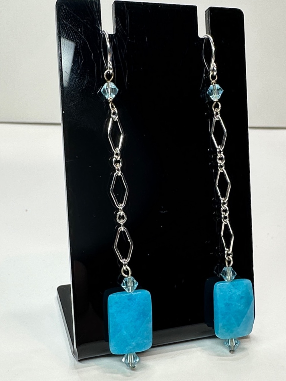 Sterling Crystal Blue Dangle Gemstone Earrings